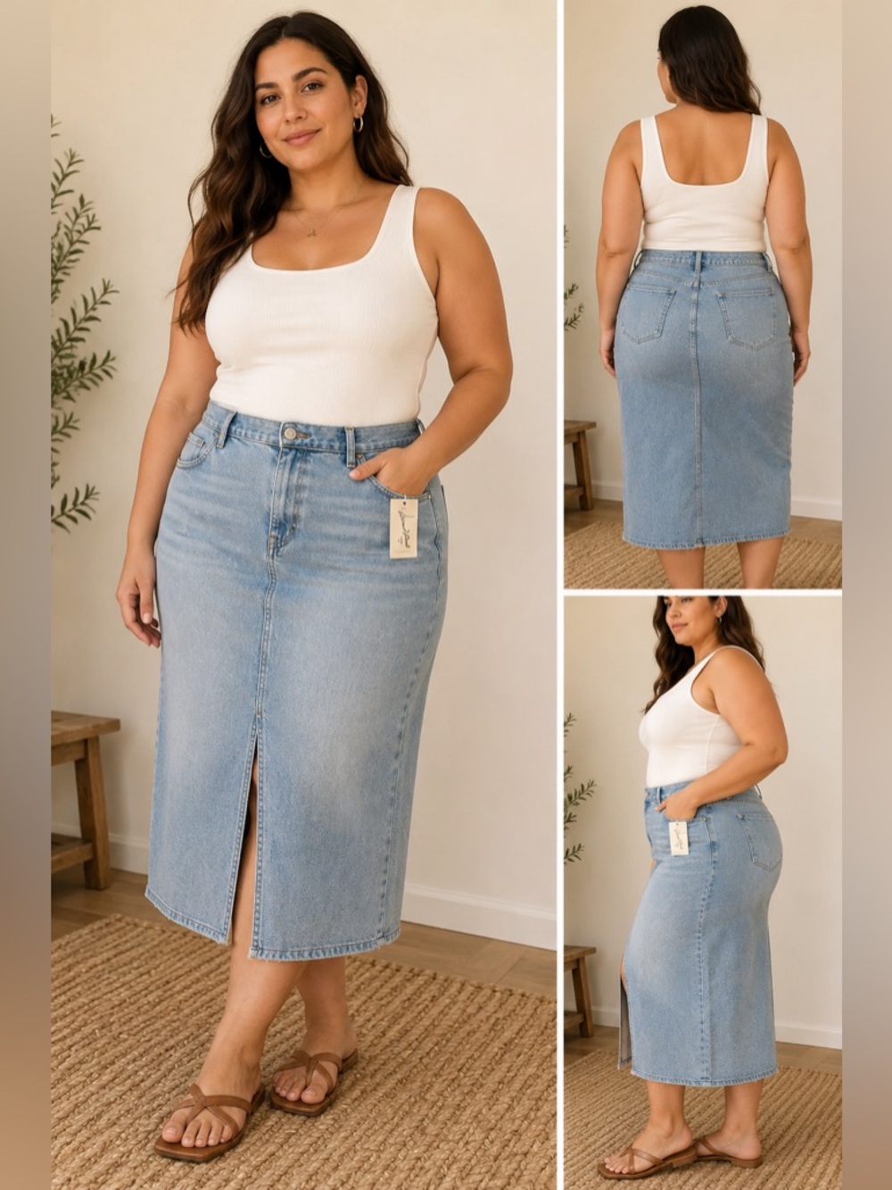 Universal Thread Light Wash Denim Midi Skirt Size 16